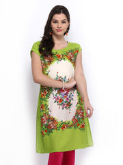 Melange by Lifestyle Women Green &amp; White Printed Kurta