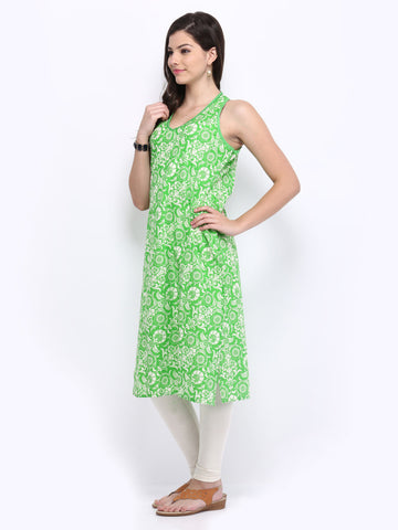 Melange by Lifestyle Women Green &amp; Off-White Printed Kurta