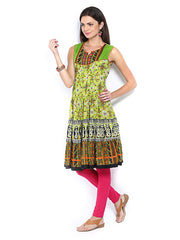 Melange by Lifestyle Women Green &amp; White Printed Anarkali Kurta