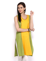 Melange by Lifestyle Women Mustard Yellow &amp; Green Striped Kurta