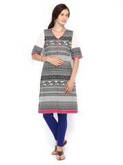 Melange by Lifestyle Women Off-White &amp; Black Printed Kurta