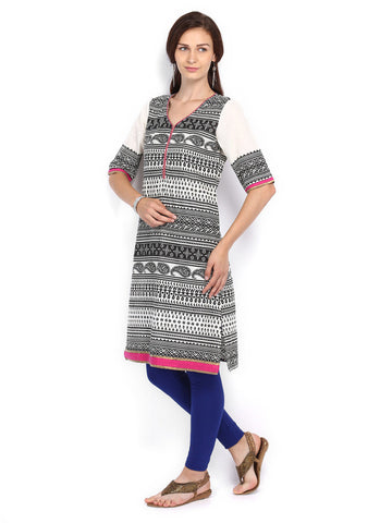 Melange by Lifestyle Women Off-White &amp; Black Printed Kurta