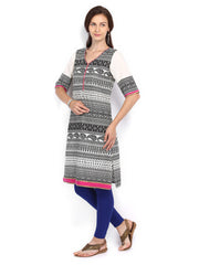 Melange by Lifestyle Women Off-White &amp; Black Printed Kurta