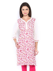 Melange by Lifestyle Women Off-White &amp; Pink Embroidered Kurta