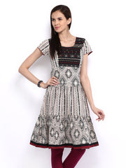 Melange by Lifestyle Women Off-White &amp; Black Printed Kurta