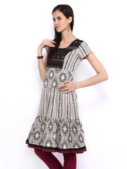 Melange by Lifestyle Women Off-White &amp; Black Printed Kurta