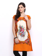Melange by Lifestyle Women Orange &amp; Off-White Printed Kurta
