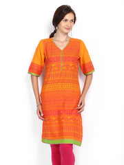 Melange by Lifestyle Women Orange &amp; Pink Printed Kurta
