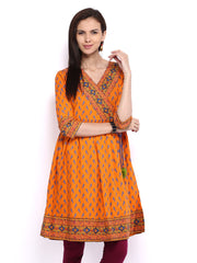 Melange by Lifestyle Women Orange Printed Angrakha Kurta