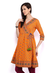 Melange by Lifestyle Women Orange Printed Angrakha Kurta