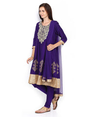 Melange by Lifestyle Women Purple Embroidered Anarkali Churidar Kurta with Dupatta