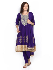 Melange by Lifestyle Women Purple Embroidered Anarkali Churidar Kurta with Dupatta