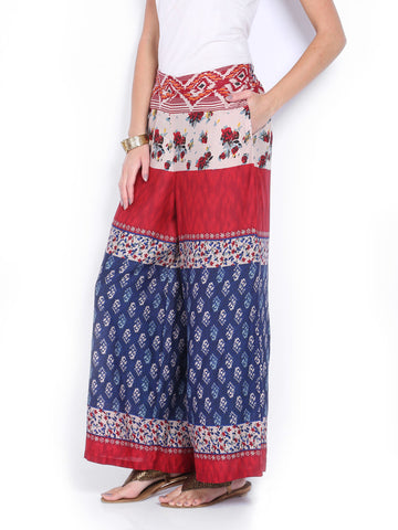 Melange by Lifestyle Women Red &amp; Blue Printed Palazzo Trousers