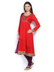 Melange by Lifestyle Women Red &amp; Dark Purple Anarkali Churidar Kurta with Dupatta