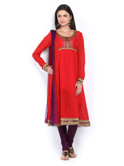 Melange by Lifestyle Women Red &amp; Dark Purple Anarkali Churidar Kurta with Dupatta