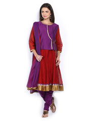 Melange by Lifestyle Women Red &amp; Purple Anarkali Churidar Kurta with Dupatta