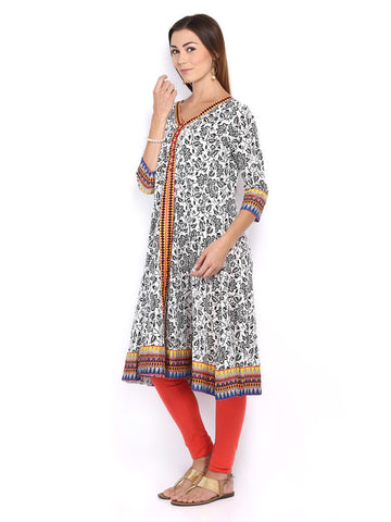 Melange by Lifestyle Women White &amp; Black Printed Anarkali Kurta