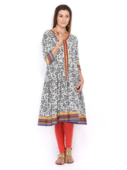 Melange by Lifestyle Women White &amp; Black Printed Anarkali Kurta