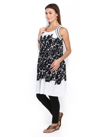 Melange by Lifestyle Women White &amp; Black Printed Kurta