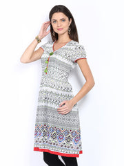 Melange by Lifestyle Women White &amp; Black Printed Kurta