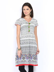 Melange by Lifestyle Women White &amp; Black Printed Kurta
