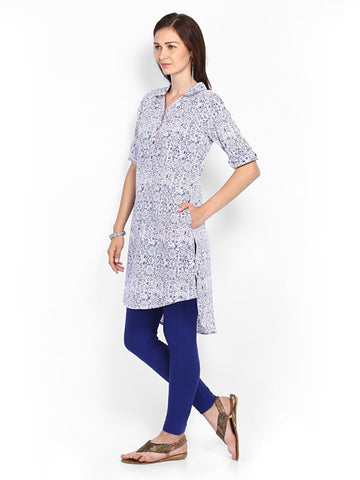 Melange by Lifestyle Women White &amp; Blue Printed Kurta