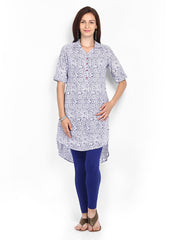 Melange by Lifestyle Women White &amp; Blue Printed Kurta
