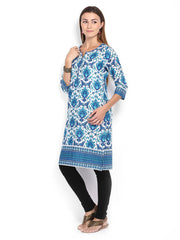 Melange by Lifestyle Women White &amp; Blue Printed Kurta