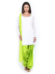 Melange by Lifestyle Women White &amp; Green Salwar Kurta with Dupatta