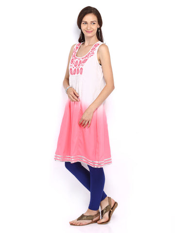 Melange by Lifestyle Women White &amp; Pink Anarkali Kurta