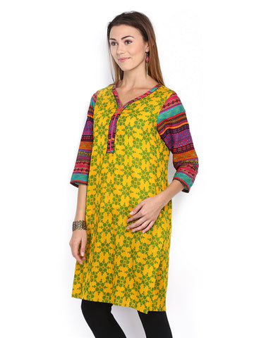 Melange by Lifestyle Women Yellow &amp; Green Printed Kurta