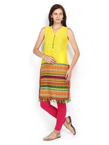 Melange by Lifestyle Women Yellow Printed Kurta