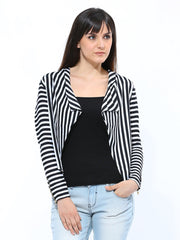 Mineral Women Black &amp; White Striped Shrug