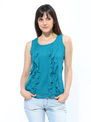 Mineral Women Teal Blue Ruffled Top
