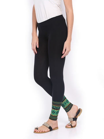 Mirage Women Black Printed Cotton Ankle Length Leggings