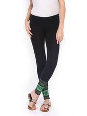 Mirage Women Black Printed Cotton Ankle Length Leggings