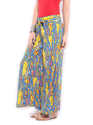 Mirage Women Blue &amp; Yellow Printed Palazzo Trousers