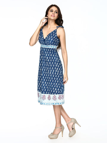 Mirage Blue Printed A-Line Dress