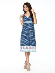 Mirage Blue Printed A-Line Dress