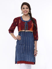 Mirage Women Blue Printed Kurta with Waistcoat
