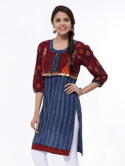 Mirage Women Blue Printed Kurta with Waistcoat