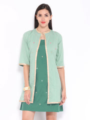 Mirage Green Embroidered Shift Dress