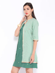 Mirage Green Embroidered Shift Dress