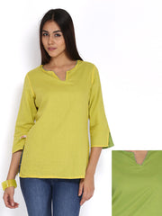Mirage Women Green &amp; Yellow Reversible Kurti