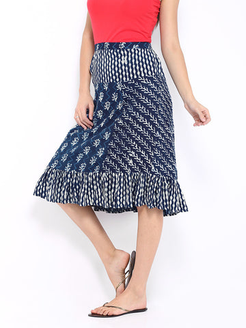 Mirage Women Indigo Blue Printed Skirt