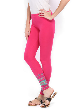 Mirage Women Pink Printed Cotton Ankle Length Leggings