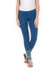Mirage Women Teal Blue Printed Cotton Ankle Length Leggings
