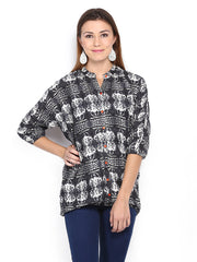 Mirage Women Grey &amp; Cream-Coloured Printed Top