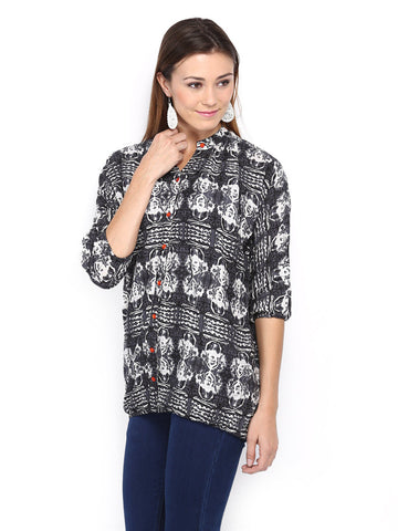 Mirage Women Grey &amp; Cream-Coloured Printed Top
