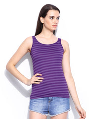 Miss Chase Women Purple Striped Tank Top